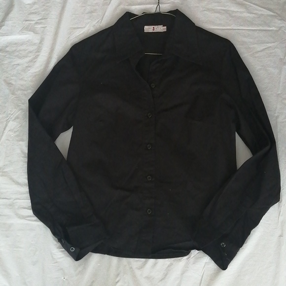 BLACK BASIC LONG SLEEVE BUTTON-DOWN SHIRT - Picture 1 of 4